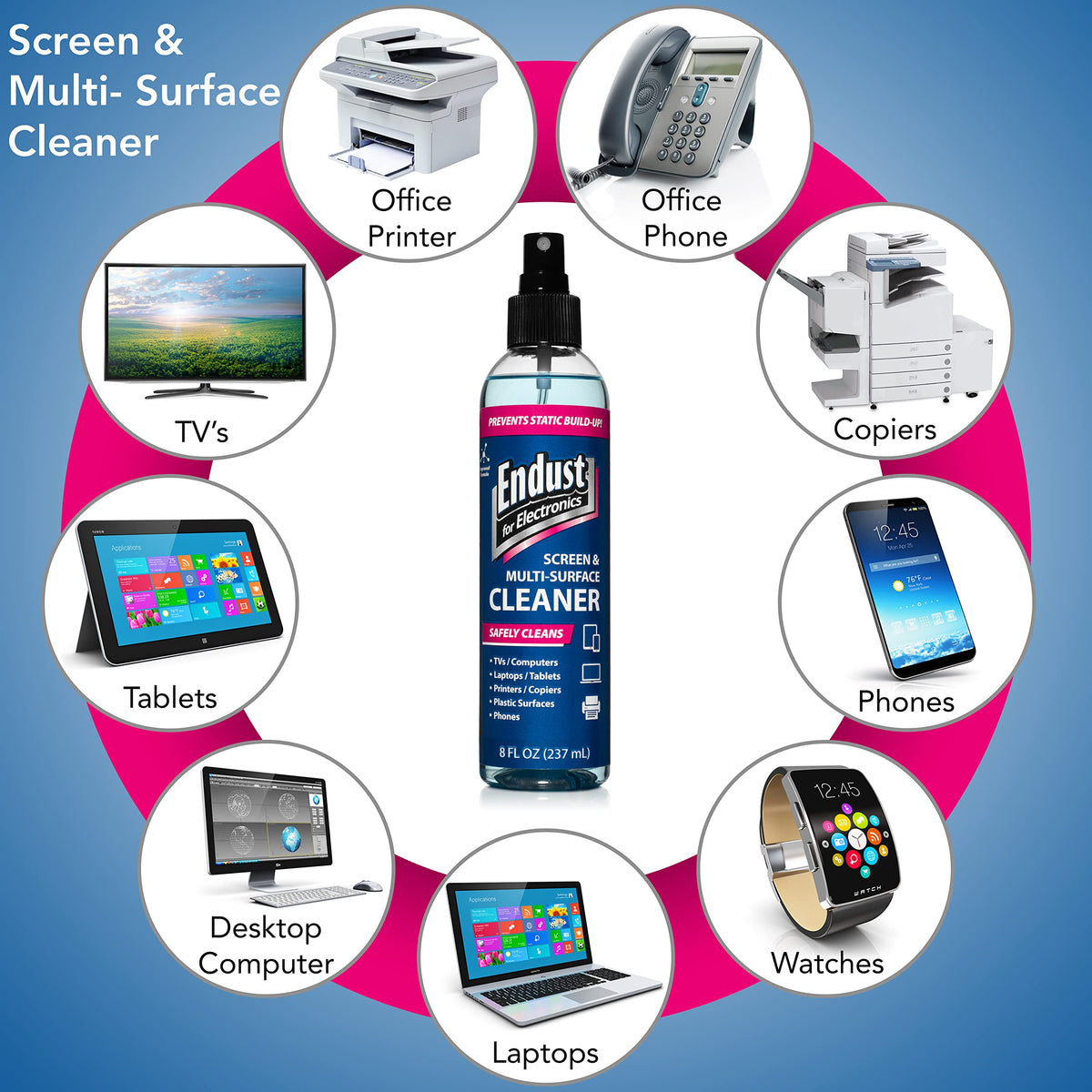 Endust for Electronics; Anti-Static, Screen & Multi-Surface Cleaner Pump Spray; Alcohol Free, Ammonia Free; 8 Fl oz (097000)