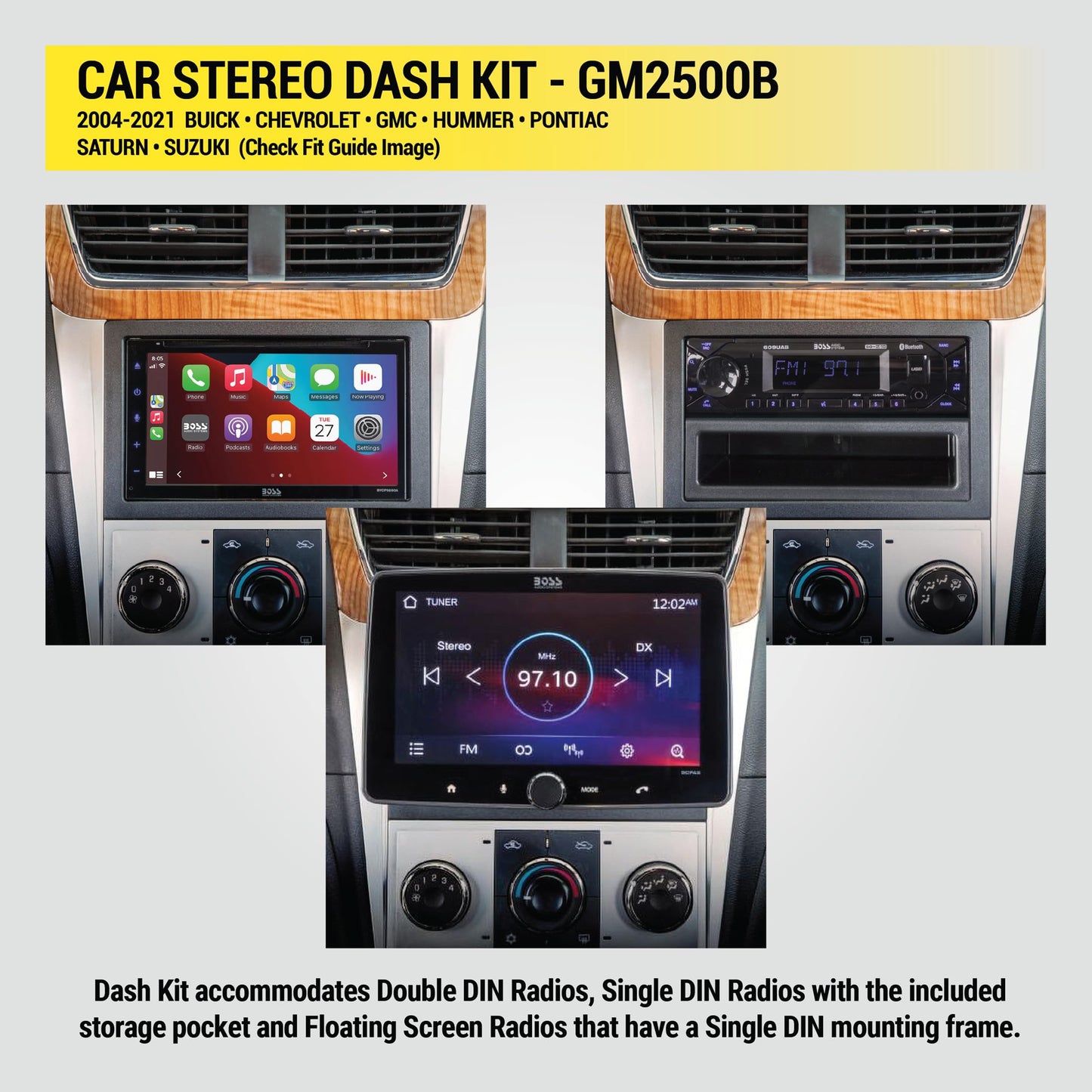 Scosche GM2500B Double DIN or Single DIN with Pocket Radio Installation Dash Kit Compatible with Select 2004-2021 GM Vehicles - Car Stereo Install Kit