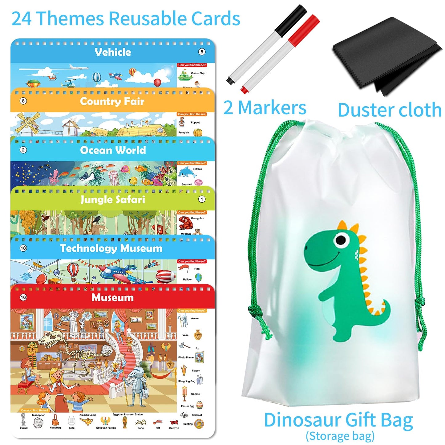 Elfew Search & Find Book for Kids Ages 3–8 – Reusable Activity Mats with 24 Themed Activities, Educational Toddler Learning & Car Toys