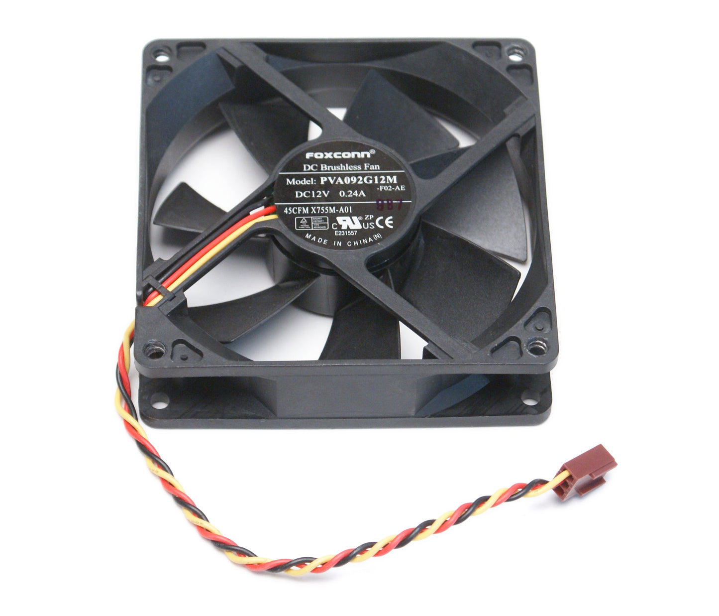 Foxconn PVA092G12M DC12 Volt 0.24 Amp, Rear Case Brushless Cooling Fan 92mm x 92mm x 25mm, 3-WIRE/3-PIN CONNECTOR