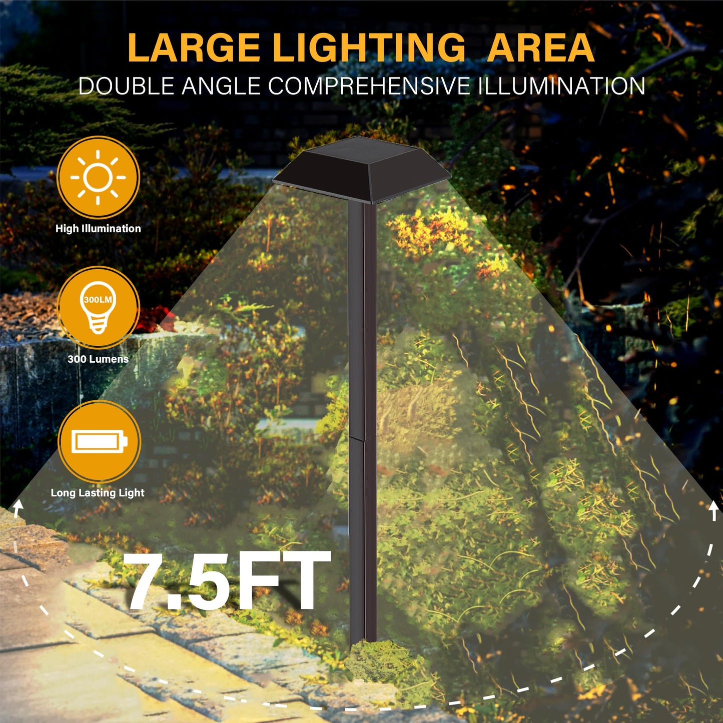 Super Bright 300 Lumens Solar Pathway Lights Outdoor, 2 Lighting Color Modes Warm White & Daylight, Waterproof Landscape LED Lighting for Walkway
