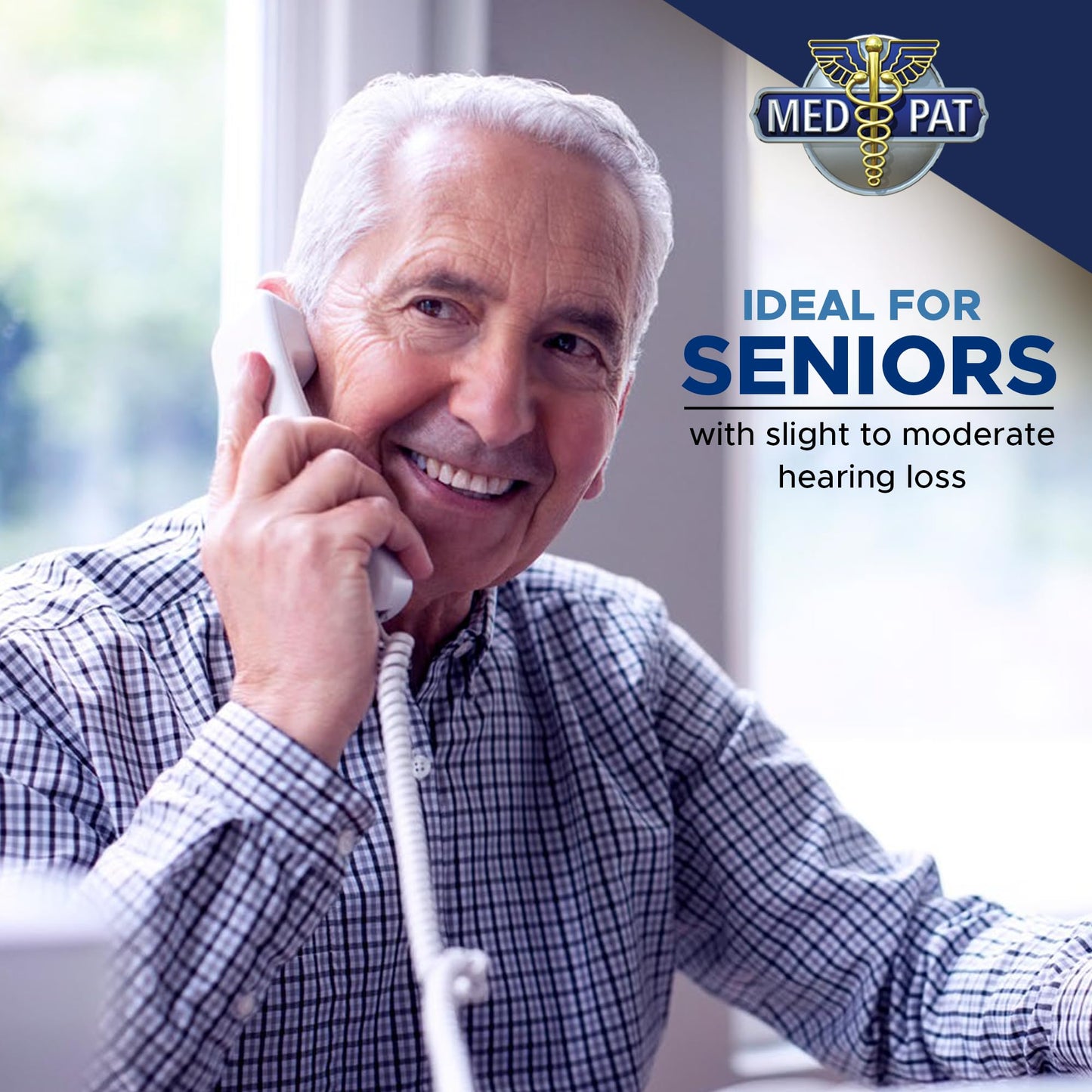Med-Pat T1C Sleek Trimline Corded Telephone with Ring/In-Use Light Indicator - Wall-Mountable Analog Retro House Phone, Hearing Aid Compatible