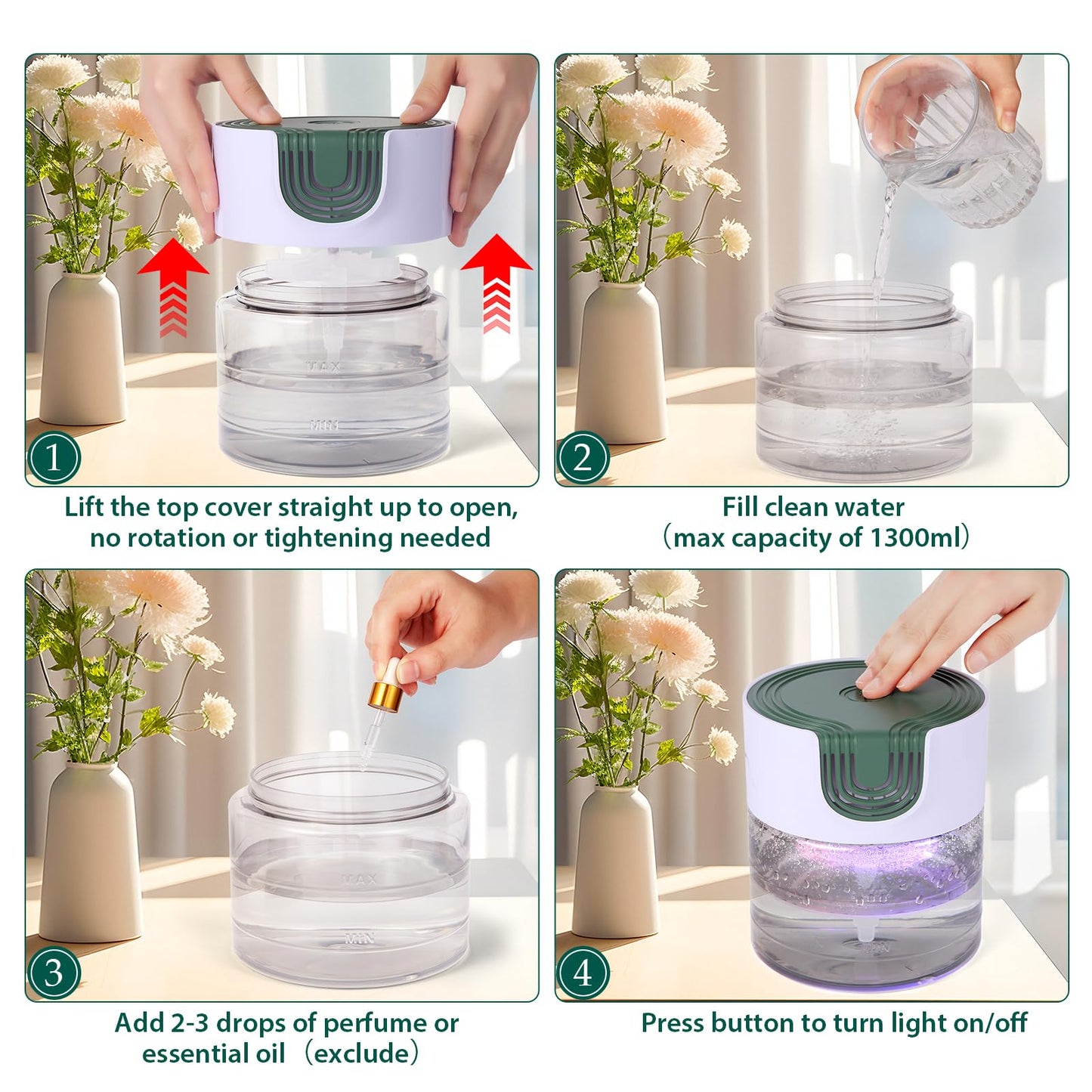Oxyvana Water Air Purifiers for Home, Quiet Variable Speed Water Based Air Purifier with 7 Color Night Light, Air Washer Humidifier for Home, Bedroom