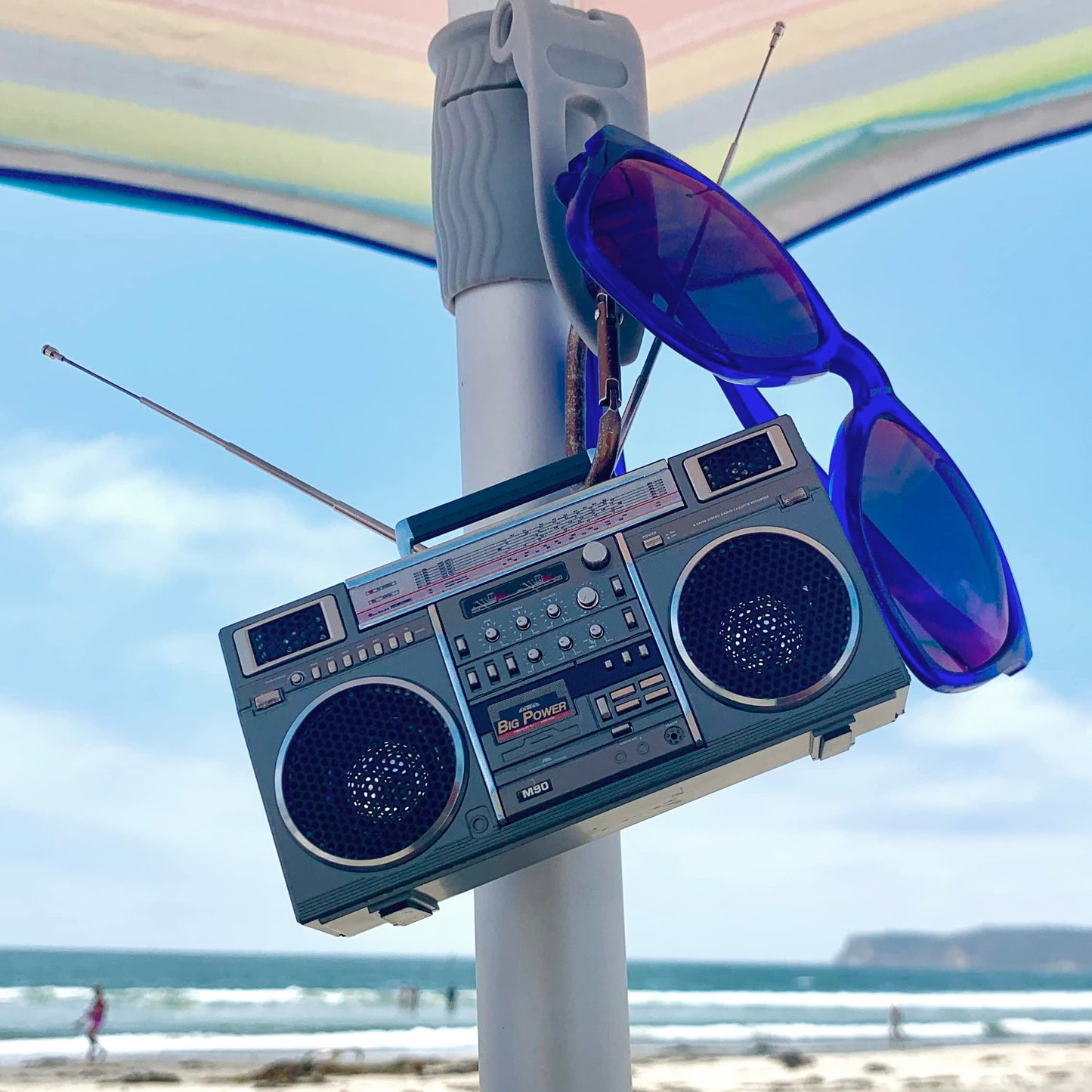 New Wave Toys M90 Micro Blaster Replica Boombox Portable Wireless Bluetooth Speaker with 40 Inch Silver Necklace Chain, Dual 6W Micro Speakers, 20