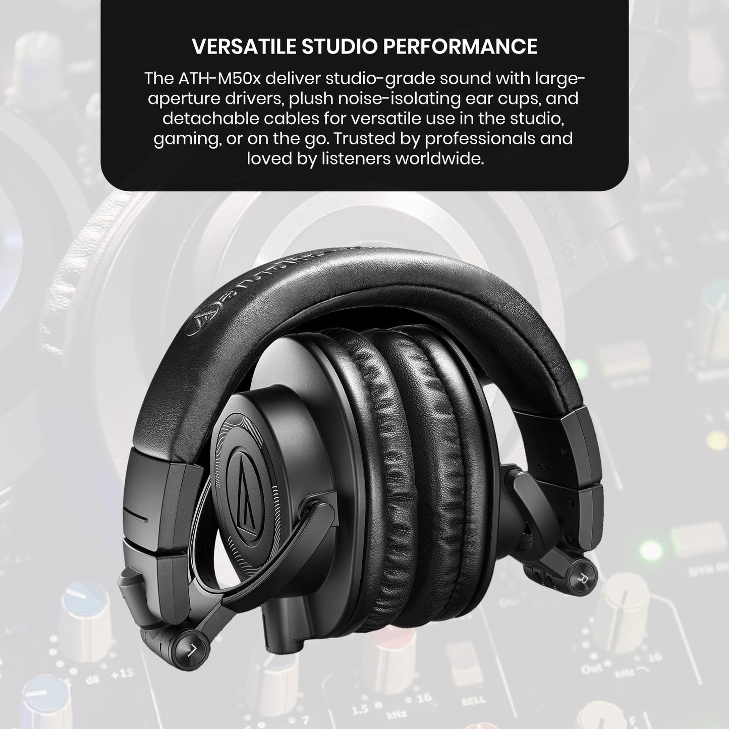 Audio-Technica ATH-M50XENSO Wired Monitor Headphones - Black Limited Edition Bundle with Case, Stand, and Austin Bazaar Polishing Cloth