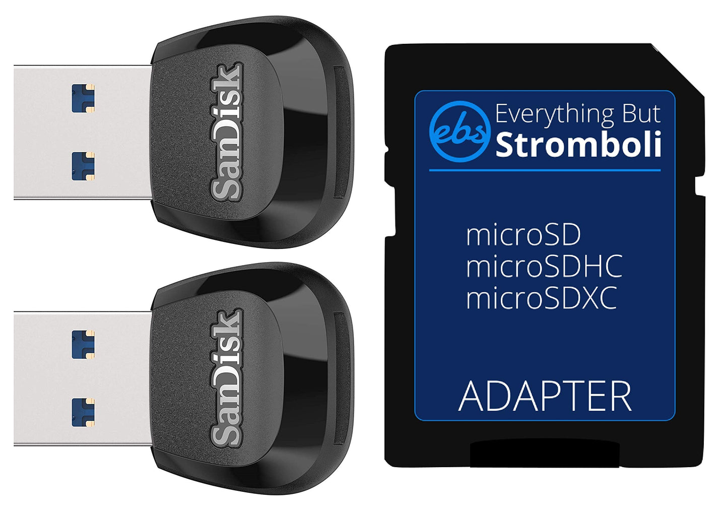 SanDisk Card Reader (2 Pack) MobileMate USB 3.0 for MicroSD Memory Card (SDDR-B531-GN6NN) Bundle with (1) Everything But Stromboli Micro to SD Adapter