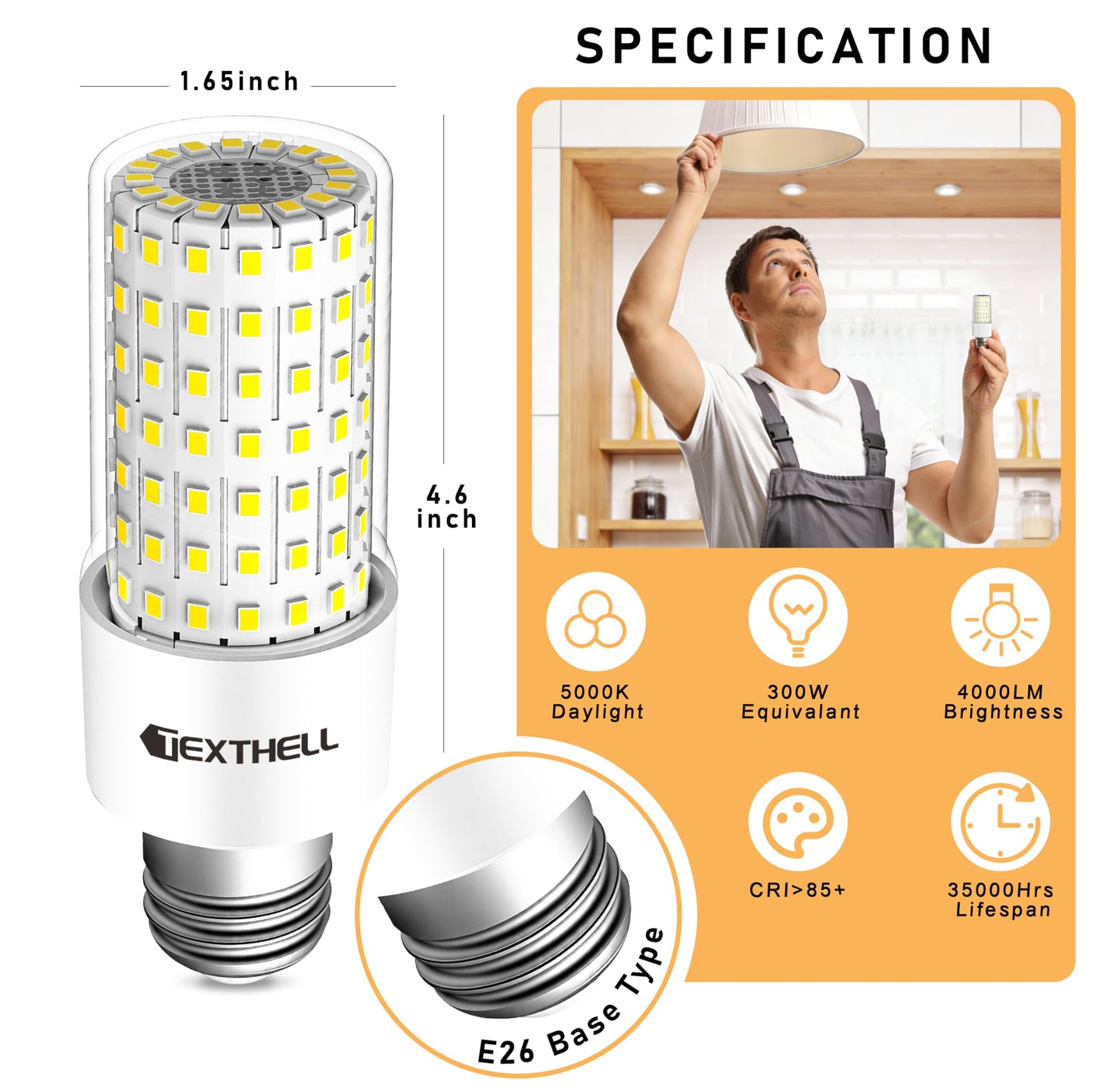 TEXTHELL 4pcs LED Corn Light Bulb 4000LM 300w Equivalent Super Bright Corn Bulb 5000K Cool Daylight White 20W LED Bulb E26/E27 Medium Base for Outdoor