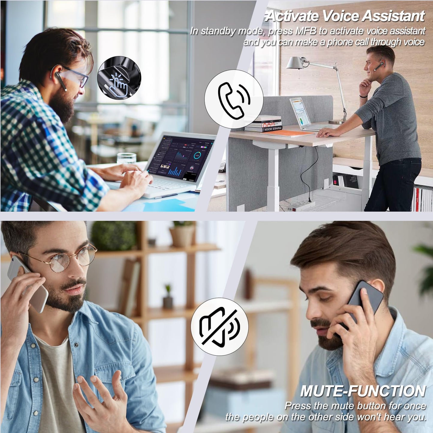Bluetooth Headset,Wireless Bluetooth Earpiece with 500mAh Charging Case 80 Hours Talking Time?V5.1 Hands-Free Earphones with Built-in Mic