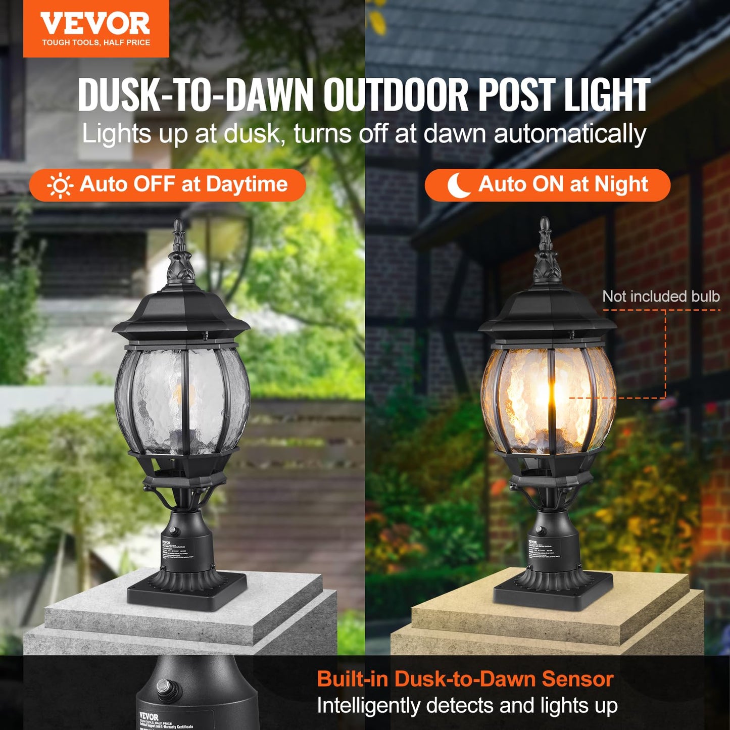 VEVOR 2 Pack Outdoor Post Light, Dusk to Dawn 22.64'' Large Size, Waterproof Lamp Post Lights Fixtures with 5.5 in Pier Mount Base Glass Shade