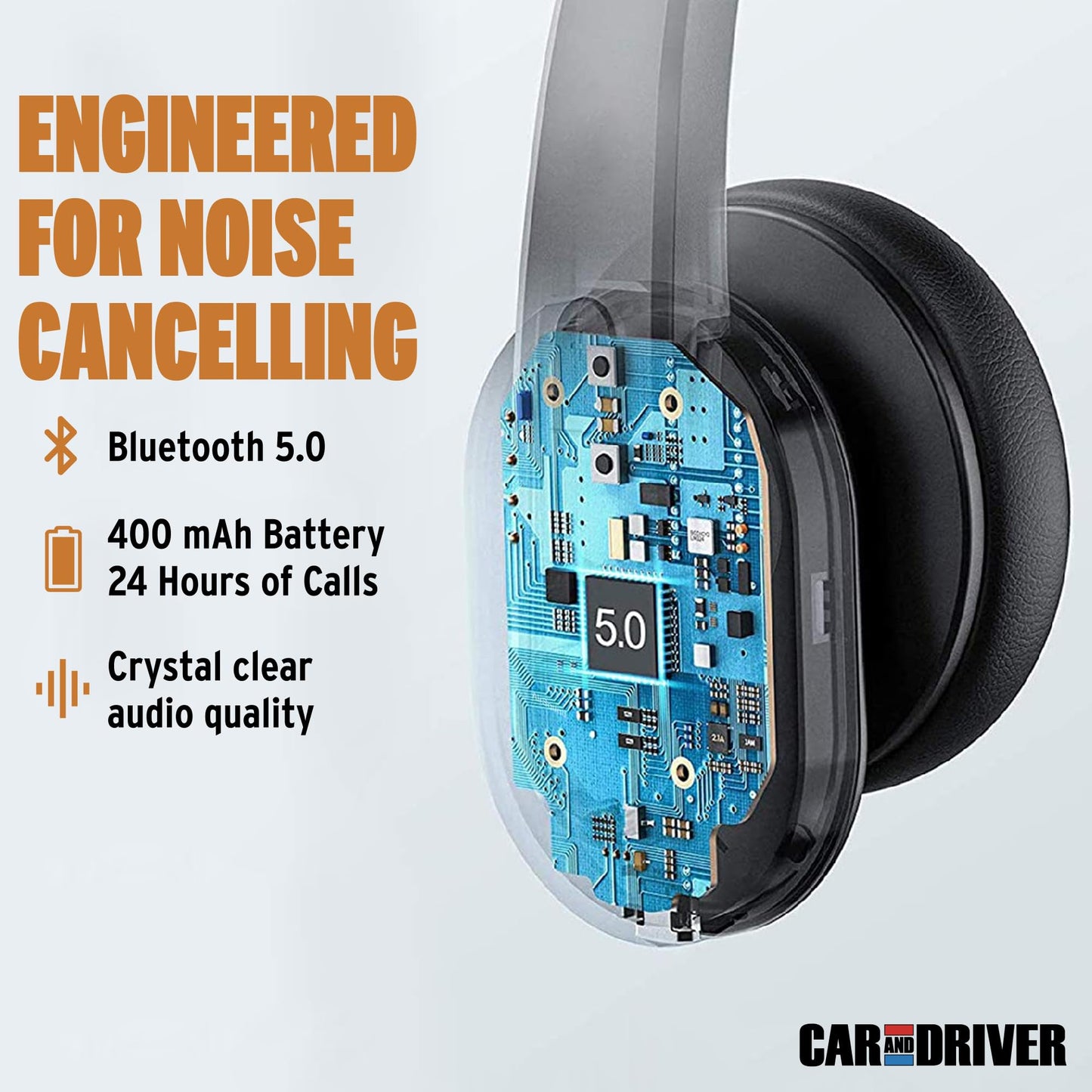 Car and Driver Trucker Bluetooth Headset with Noise Cancelling Microphone, Wireless Headset with Bluetooth 5.0, Multi Device Pairing, 24 Hour Battery