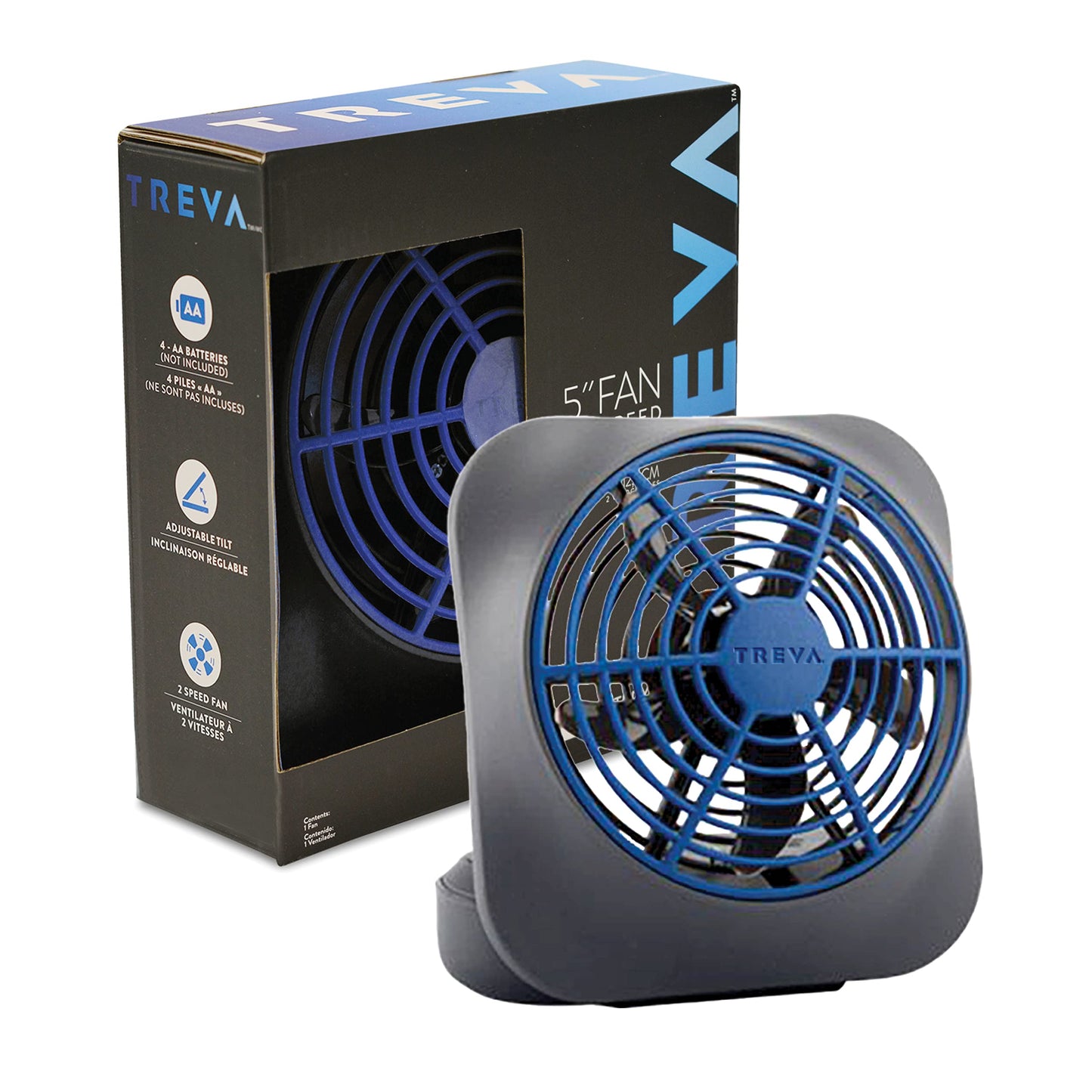 O2COOL Treva 5 in Portable Battery Powered Desk Fan 2-Speed Dark Blue