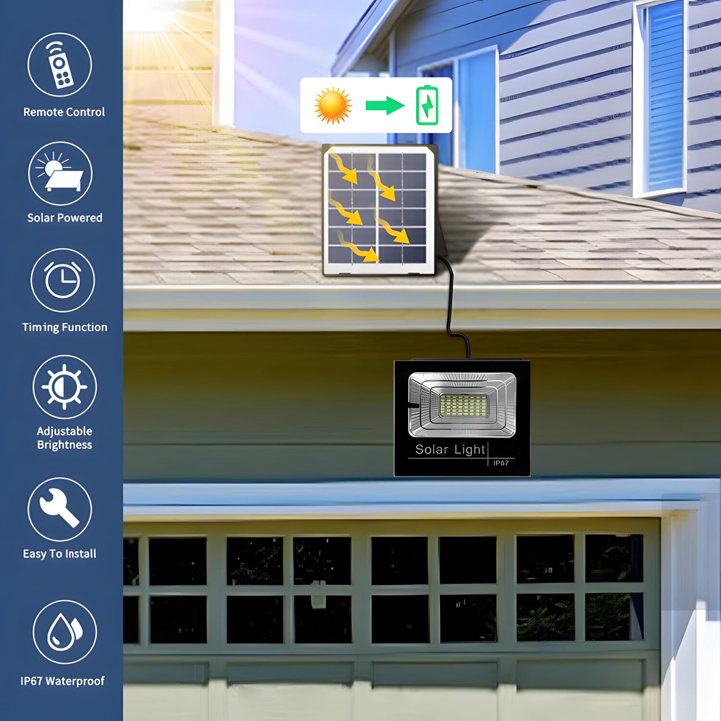DuBom 30W to 800W 6000K Solar Flood Light Outdoor Remote, IP67 Waterproof Solar Power Security Light Auto On/Off, Dusk to Dawn for Yard, Gazebo, Shed