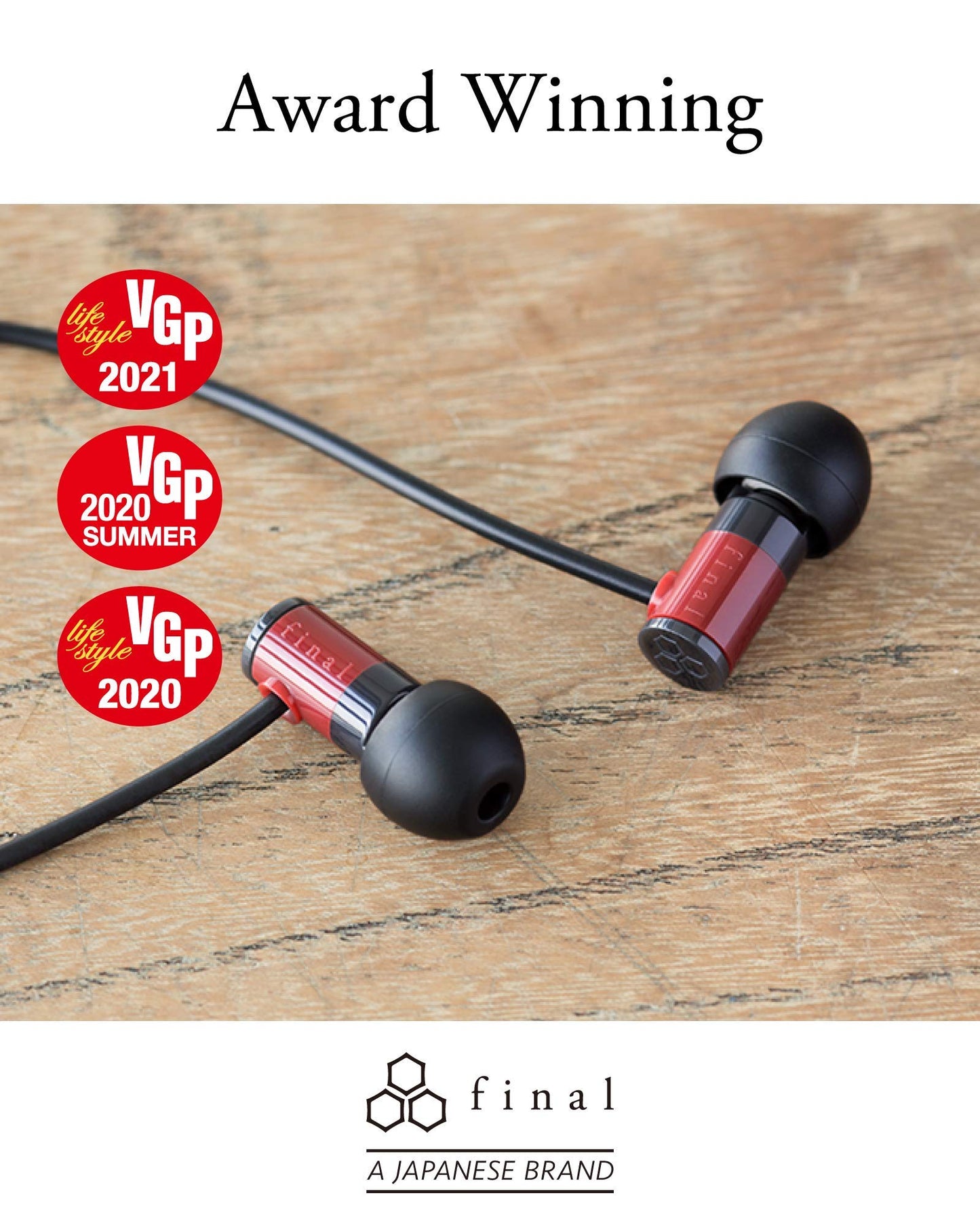 Final E1000 in-Ear Isolating Earphones, 6.4mm Dynamic Driver, Hires Certified, Durable Cable, Award Winning, Designed in Japan (Red)