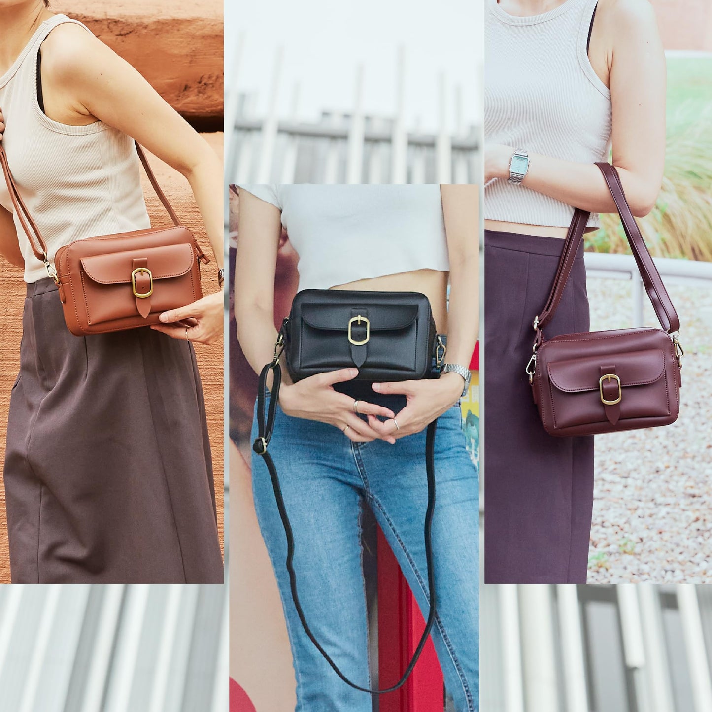 Vintage Vegan Leather Camera Bag for Women (BLACK)