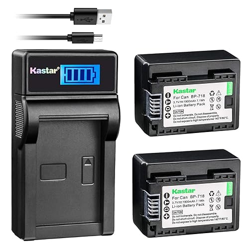Kastar X2 Fully Decoded Battery + Slim LCD Charger for Canon BP-718 & VIXIA HF M50, HF M52, HF M500, HF R30, HF R32, HF R40, HF R42, HF R50, HF R52