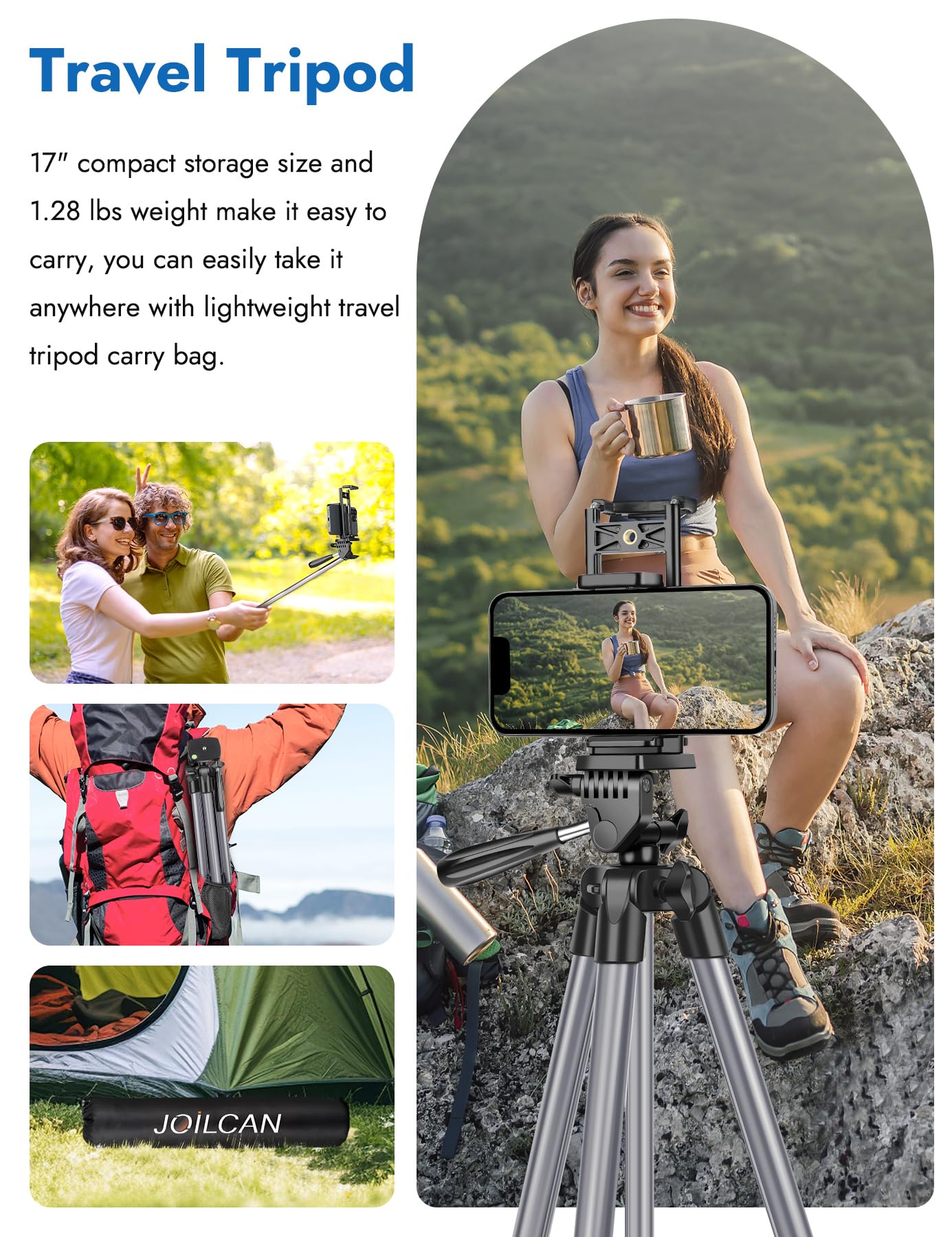 JOILCAN 67" Tripods Camera Tripod, Phone Tablet Tripod for Video Recording Vlog Photo with Remote Carry Bag, Aluminum Lightweight Travel Tripods