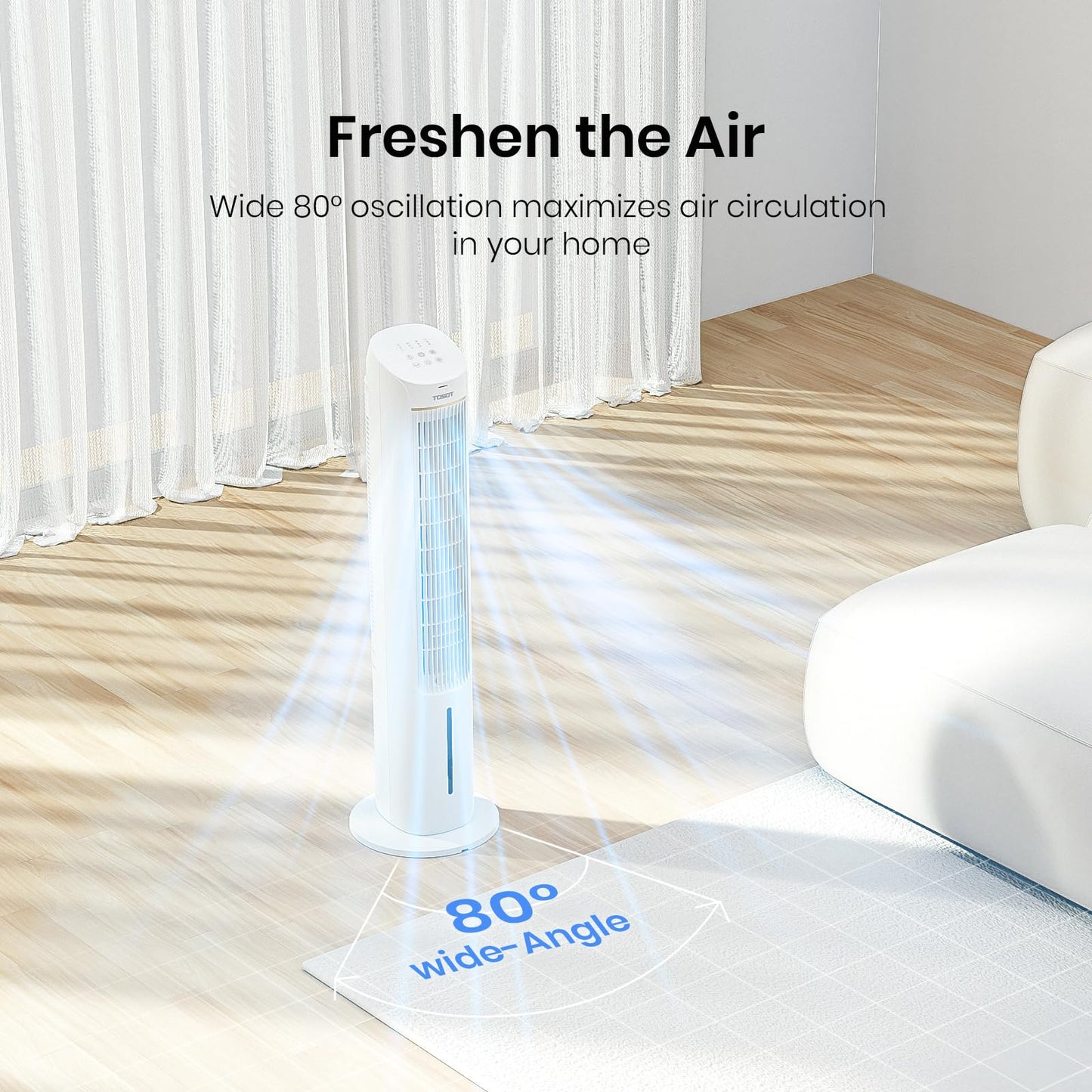 TOSOT Evaporative Air Cooler, 43" Tower Fan Oscillating 80°, 3 Speed Quiet Cooling Fan with 2 Ice Packs, Remote Control, Removable 4L Water Tank, Mist