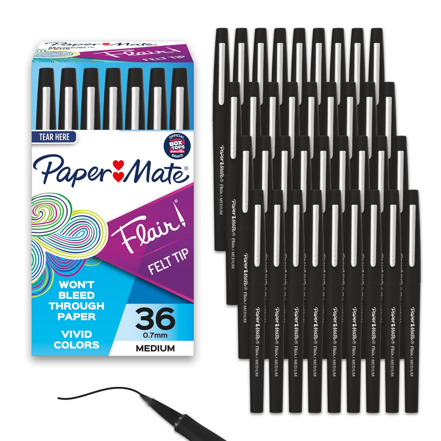 Paper Mate Flair Felt Tip Pens, Medium Point (0.7mm), Black, 36 Count - Office Supplies