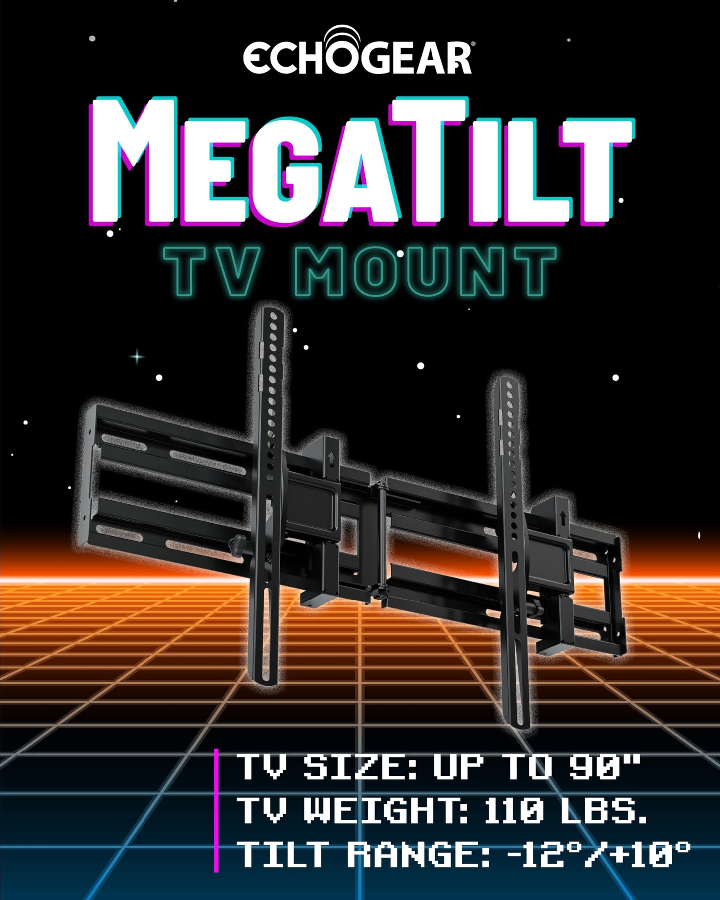 ECHOGEAR Extendable Tilting TV Wall Mount for 32 to 90" Screens up to 110lbs - Reduce Glare w/ 5.2" Extension for 12 deg Tilt - Universal TV Mount w