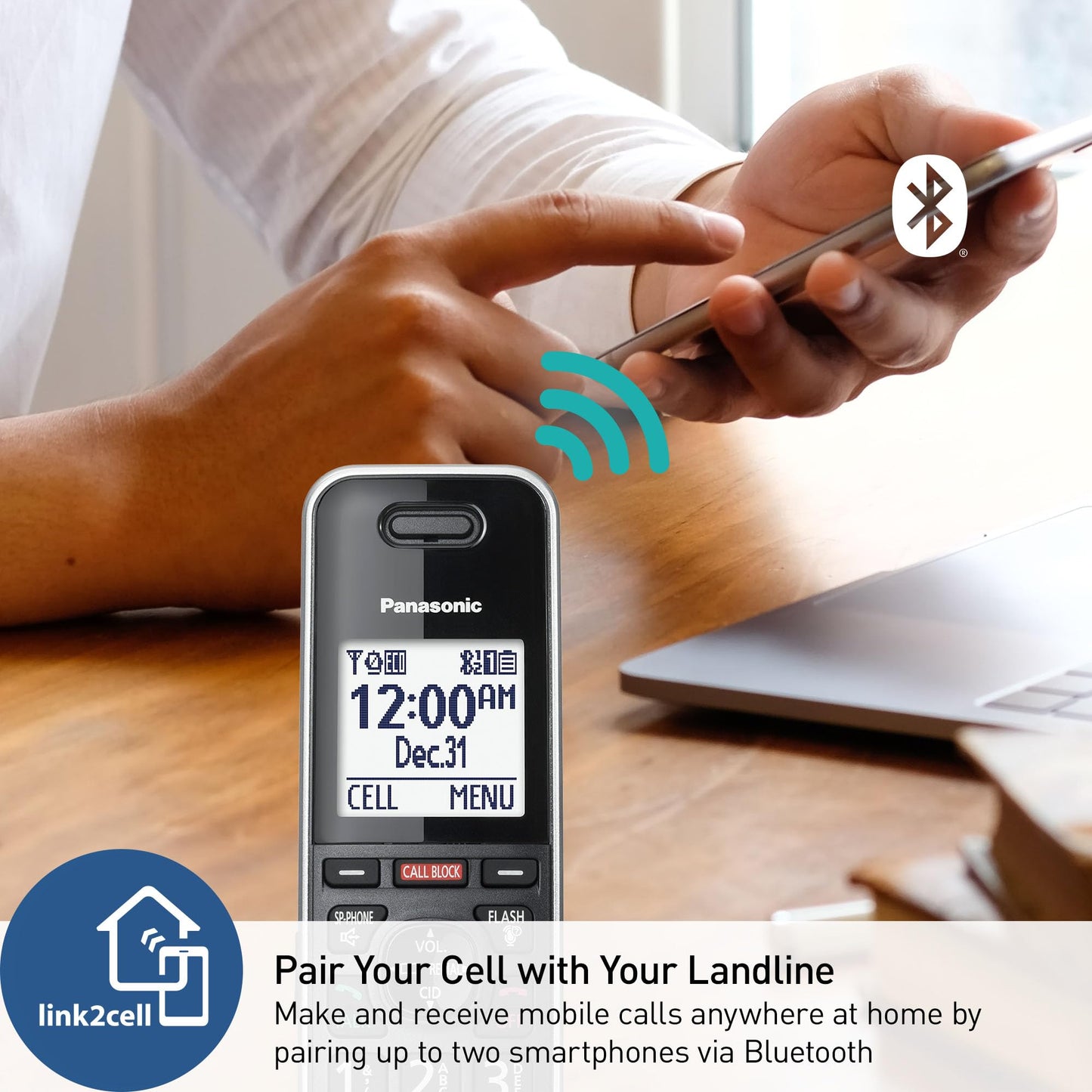 Panasonic Link2Cell Expandable Corded Cordless Phone with Digital Answering System & Smart Call Blocker, One Corded Base Unit and Two Cordless