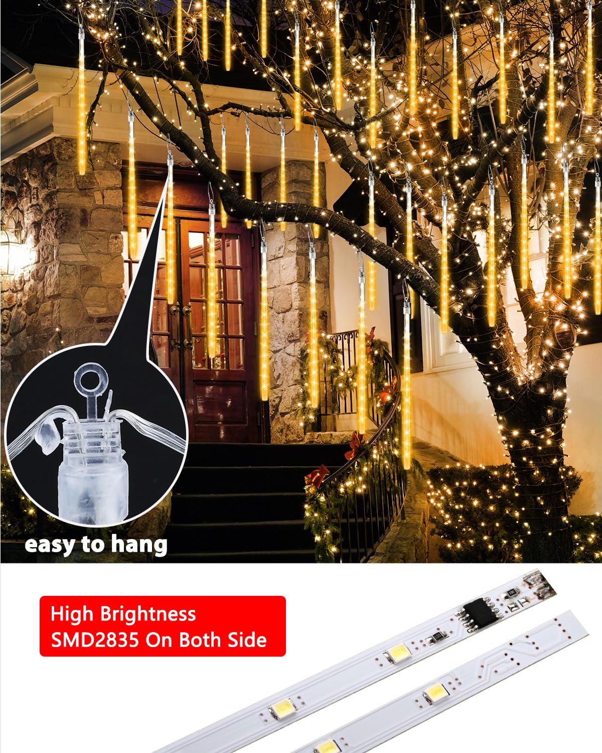 Joomer Christmas Lights Outdoor, 11.8 inch 10 Tubes 240 LED Meteor Shower Lights, LED Snow Falling Icicle Cascading Light with Timer Waterproof