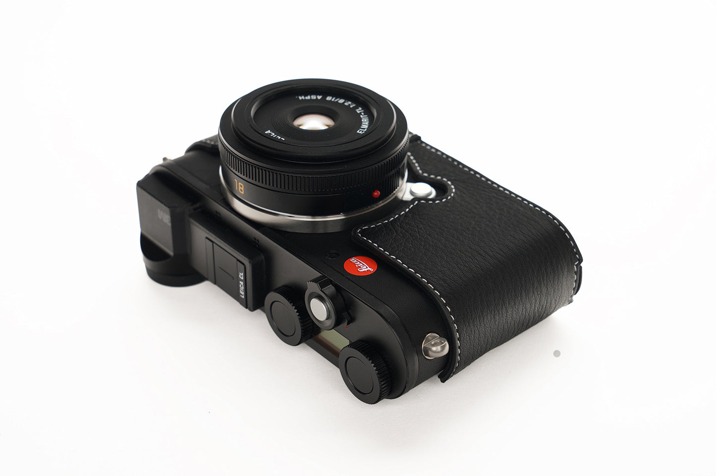 Leica CL Case, BolinUS Handmade Genuine Real Leather Half Camera Case Bag Cover for Leica CL Camera Bottom Opening Version + Hand Strap -Black