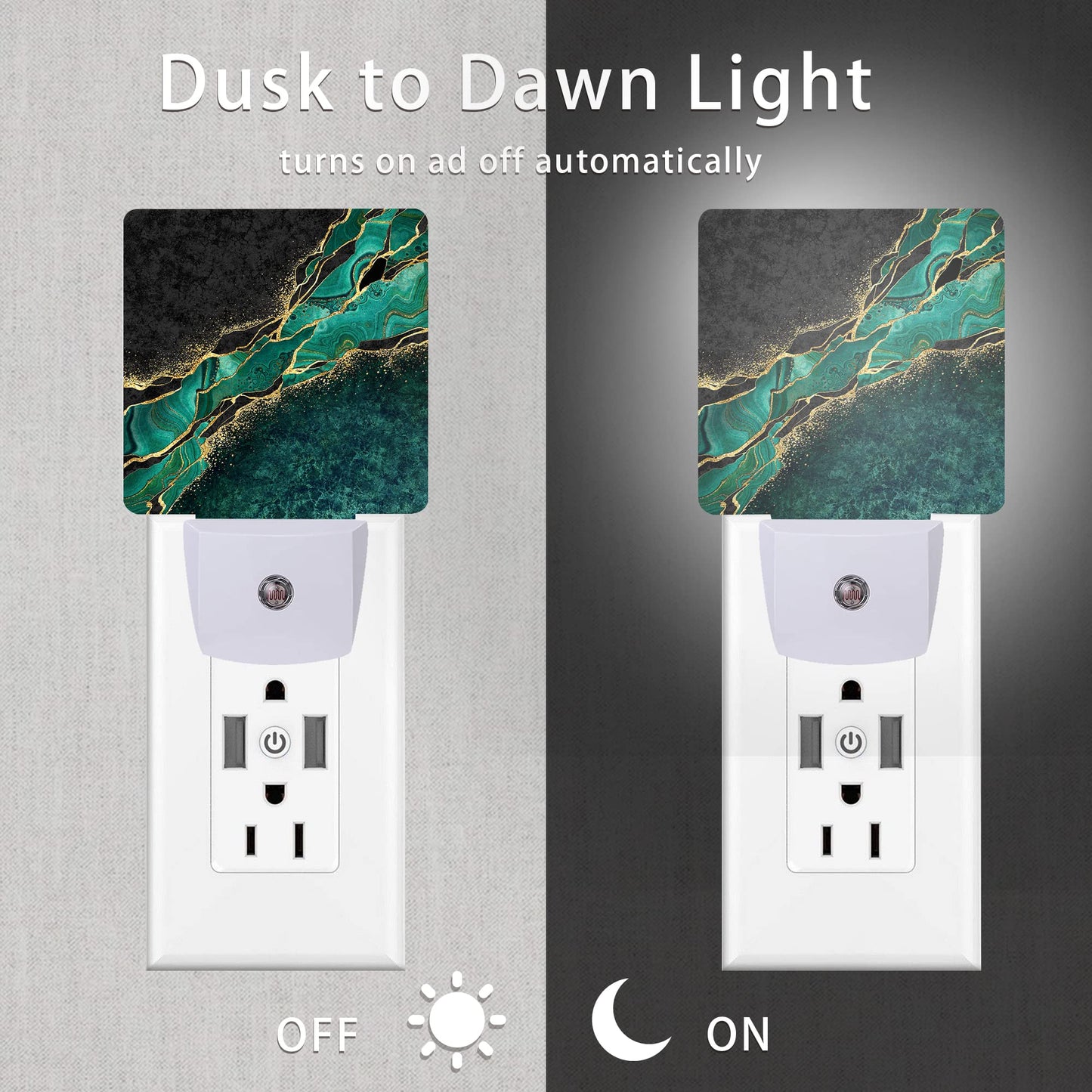 Oeaskly Green Marble Night Light,Golden Abstract Marble Veins Night Lights 0.5W Sleep Friendly for Boys Girls Led Night Light Dusk to Dawn Sensor