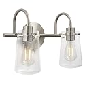 Linea di Liara Avezzana 2 Light Bathroom Vanity Light Brushed Nickel Bathroom Light Fixtures with Clear Glass Shade Modern Vanity Lights for Bathroom