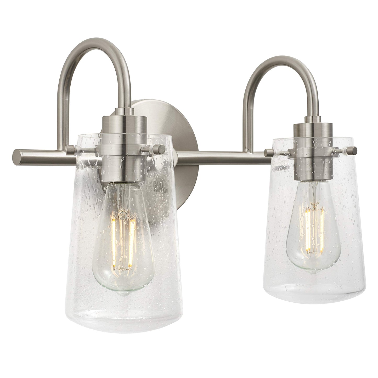 Linea di Liara Avezzana 2 Light Bathroom Vanity Light Brushed Nickel Bathroom Light Fixtures with Clear Glass Shade Modern Vanity Lights for Bathroom