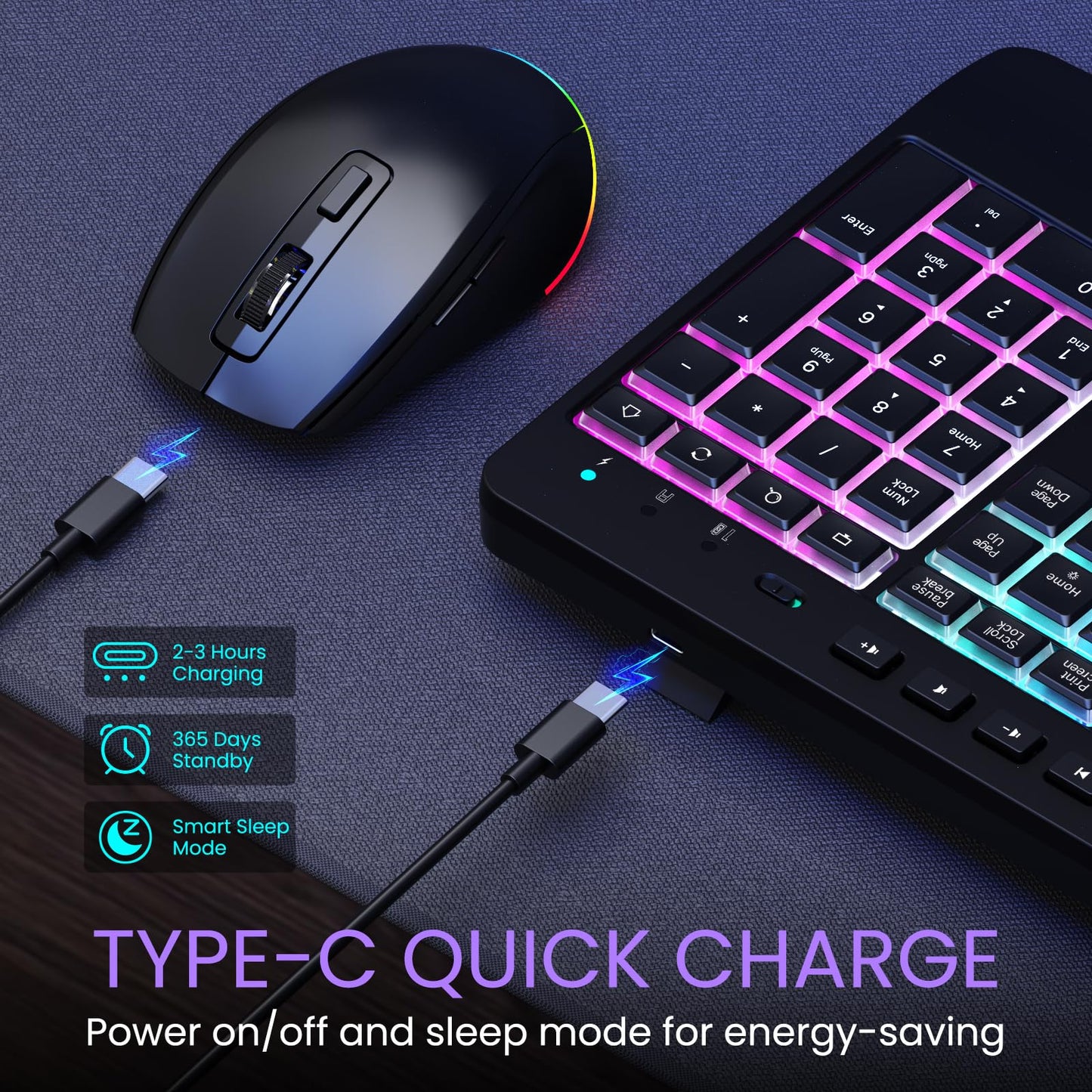 Wireless Keyboard and Mouse Combo- VEILZOR 2.4G Rechargeable Keyboard with Phone Holder, Ergonomic Wrist Rest, 9 RGB Backlit Effects, Silent Keyboard