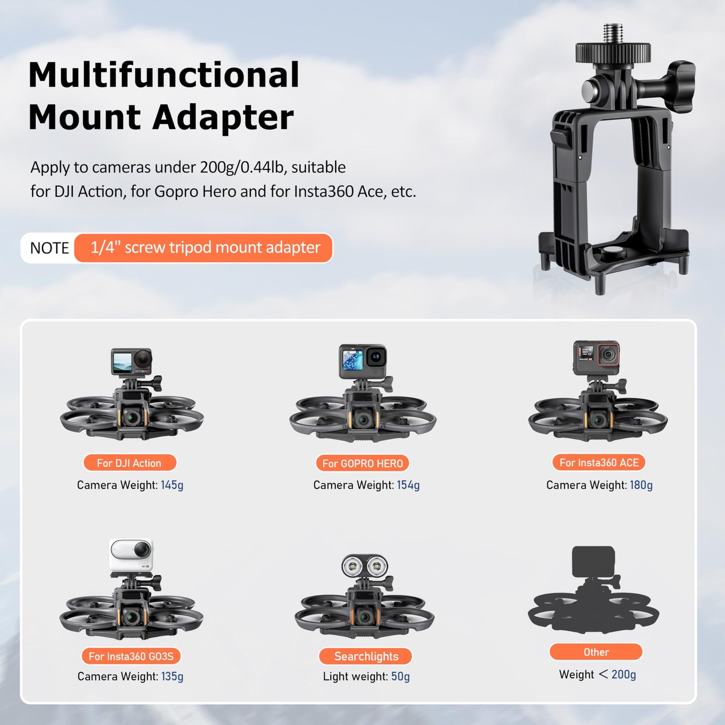 STARTRC PHOTO Avata 2 Camera Mount Extension Carry Mount with 1/4 Screw Adapter for DJI Avata 2 Accessories,Suitable for Action5 pro,for Gopro,Drone