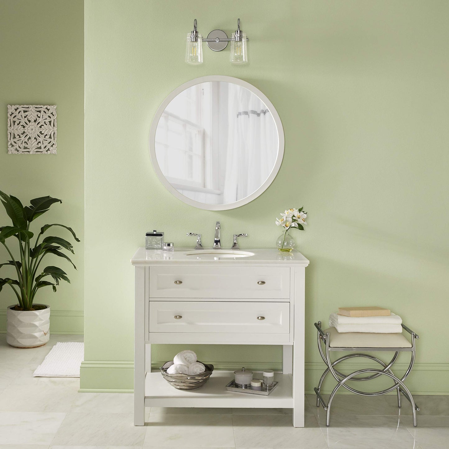 Linea di Liara Avezzana 2 Light Bathroom Vanity Light Brushed Nickel Bathroom Light Fixtures with Clear Glass Shade Modern Vanity Lights for Bathroom