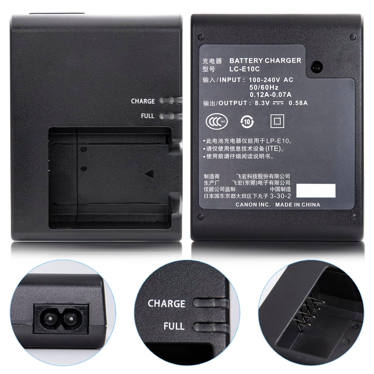 LP-E10 LC-E10 Battery Charger for Canon: Compatible with LC-E10E LC-E10C Charger EOS 1100D 1200D 1300D 1500D 2000D 3000D 4000D kiss X50 X70 X80 X90