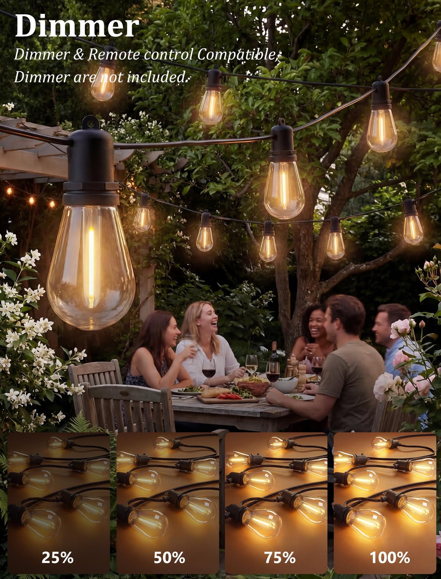 Bokoiuu S14 Outdoor String Lights 30FT, Waterproof Patio Lights with 11 Shatterproof LED Bulbs (1 Spare), UL Certified Commercial Grade Black Wire