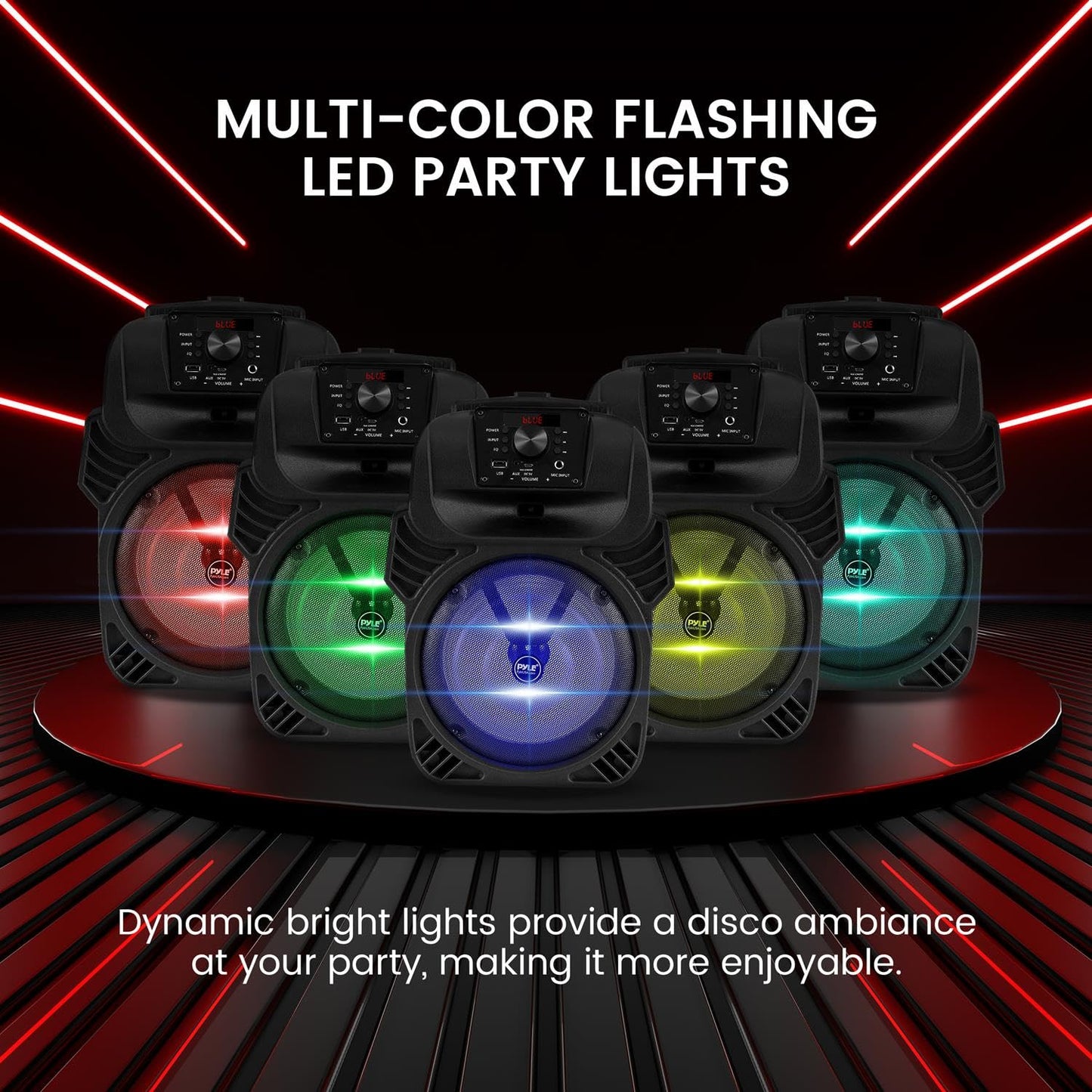 Pyle PPHP844B 400 Watts Portable Indoor Outdoor Bluetooth Speaker System with Rechargeable Battery and Flashing Party Lights (2 Pack)
