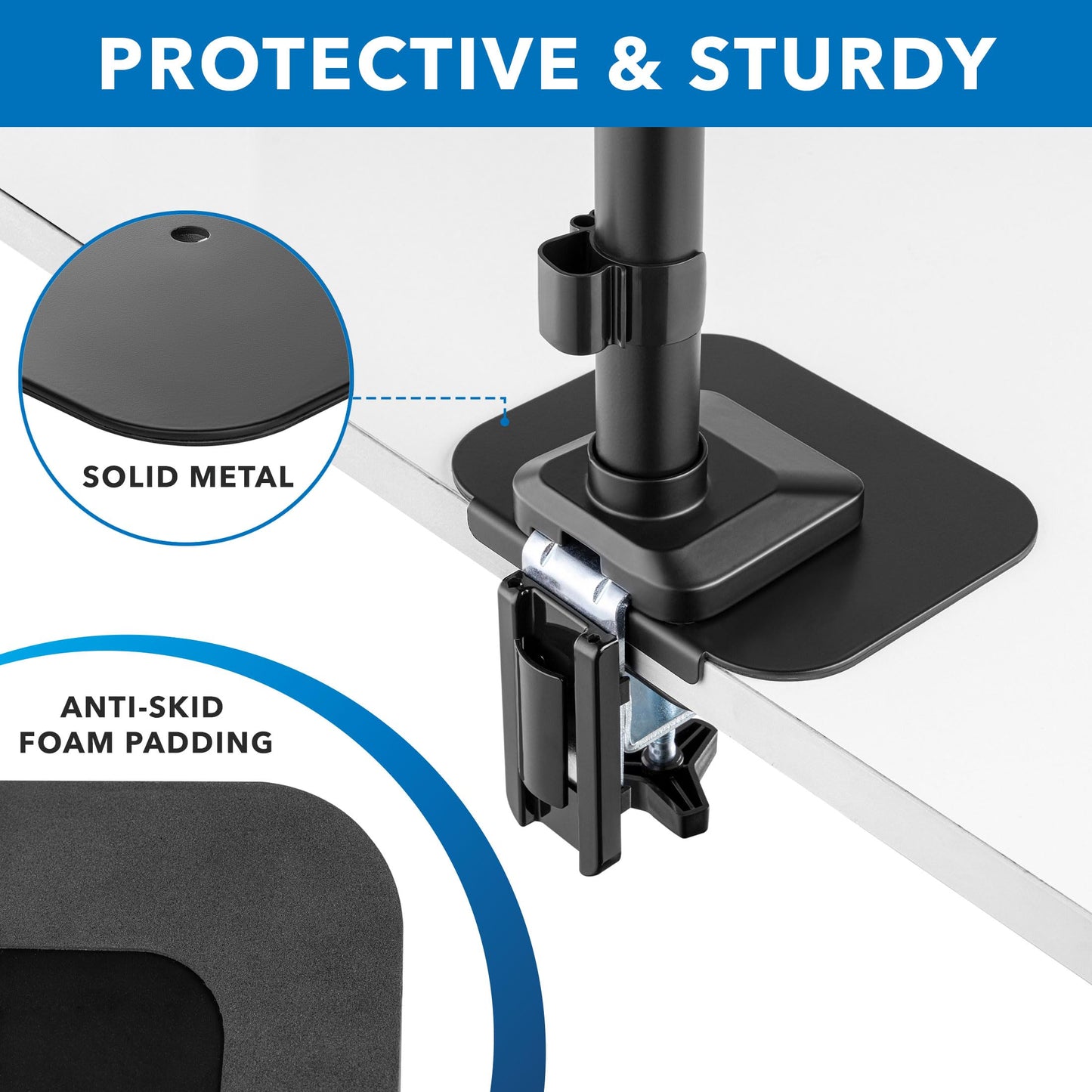 Mount-It! Monitor Mount Reinforcement Plate, Steel Desk Protector for Glass and Thin Tabletops, Compatible with C-Clamp and Grommet Mounts, Anti-Skid