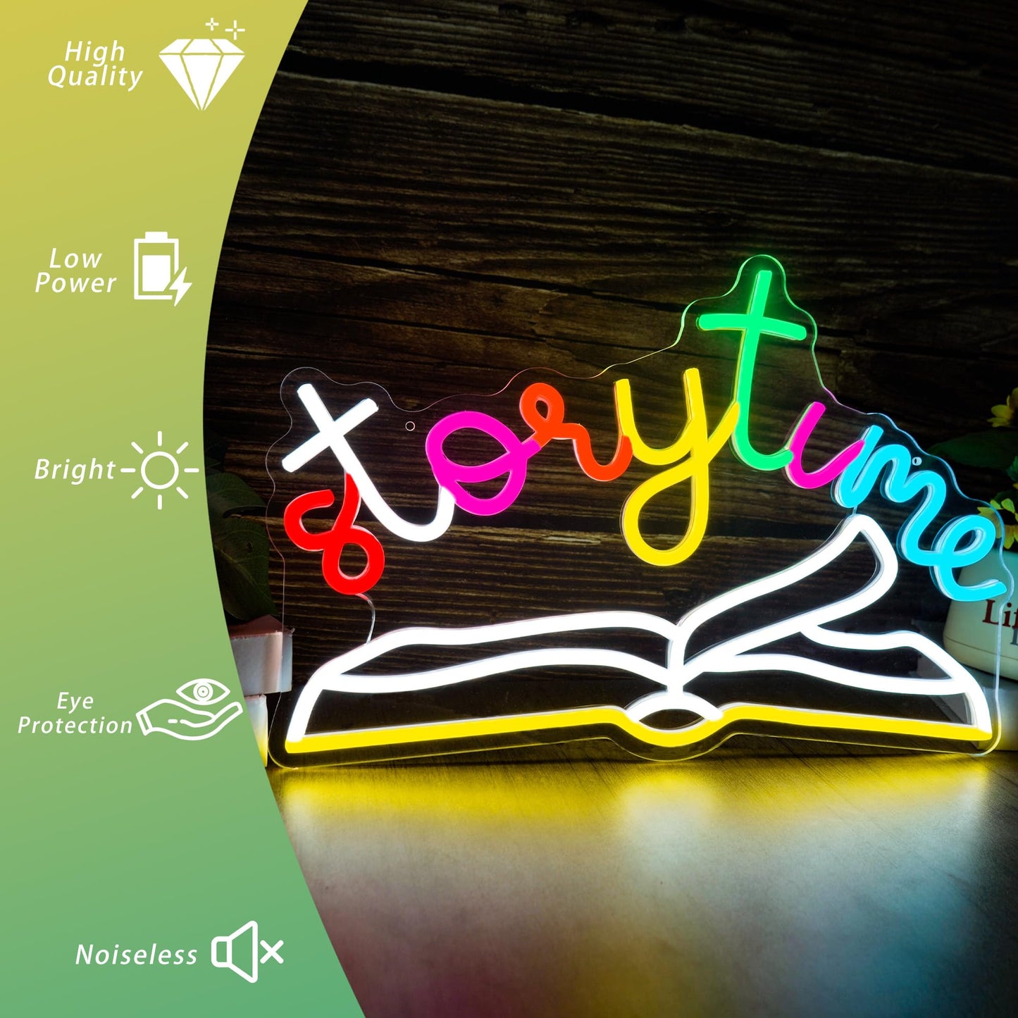 Storytime Neon Sign Book Neon Light for Kids Room Decor, Dimmable USB Powered Classroom Lights for Children Bedroom, Bookshelf, Reading Corner Décor