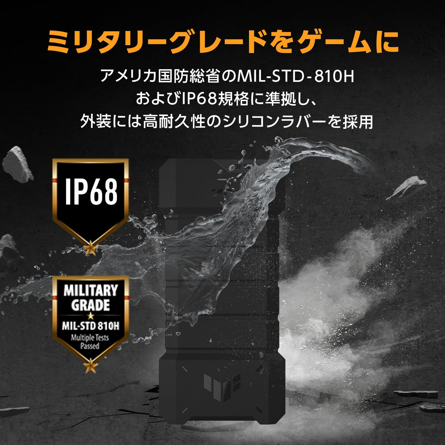 ASUS TUF Gaming A2 USB-C 3.2 Gen 2x2 SSD Enclosure, Dual M.2 NVMe PCIe Easy Install M.2 Q-Latch MIL-STD-810H Drop Resistant IP68 Waterproof Dustproof