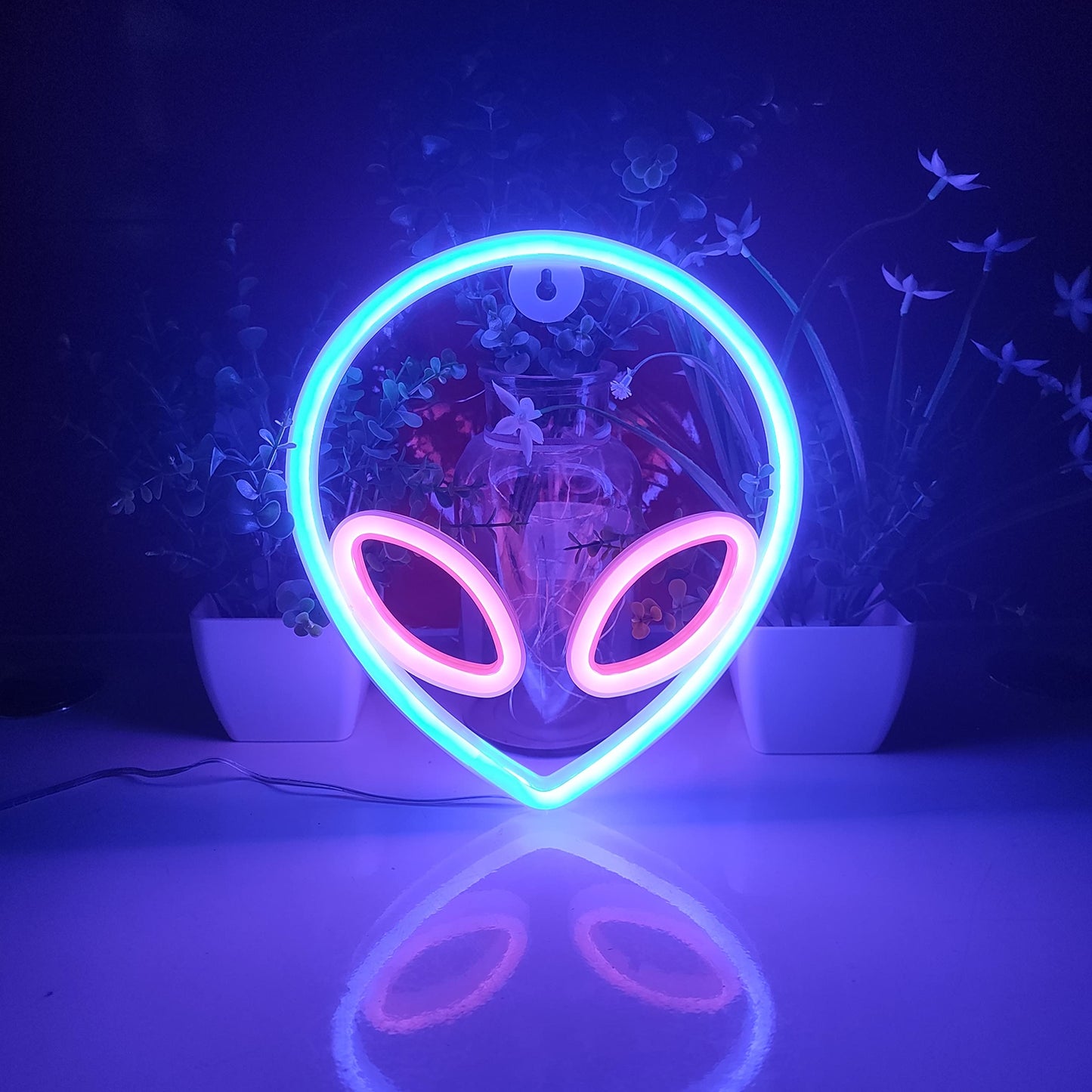 JYWJ Alien Neon Light,USB or 3-AA Battery Powered Neon Signs,LED Desktop Wall Decoration,Various Parties,Decoration Of Business Premises(Blue+Pink)