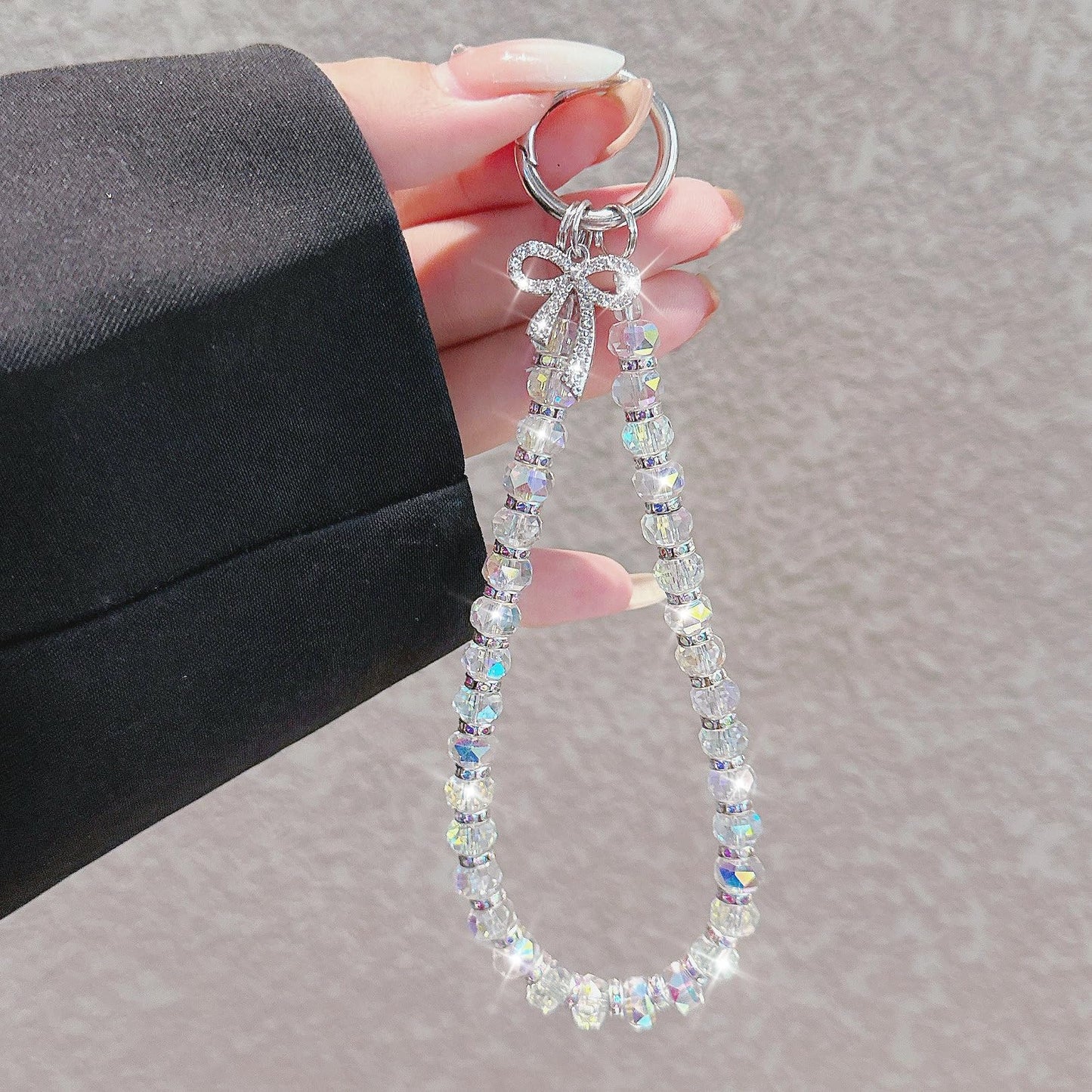 2 Pack Bling Crystal Keychain Charms Phone Wrist Strap for Women Girls,Shiny Lanyard Bracelet for Bags Carkeys Earphone Purse