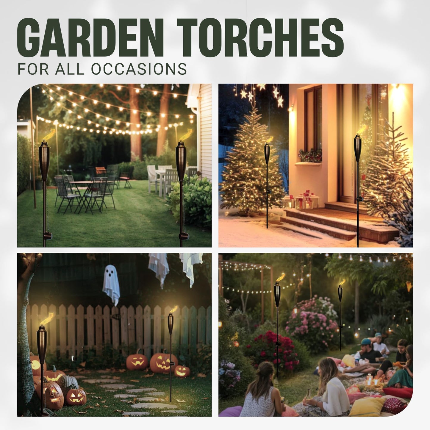 Garden Torches for Outside -Deco Home Pack of 4 Metal Garden Torches Citronella Oil for Outdoor Ambiance - Decorative and Functional Citronella