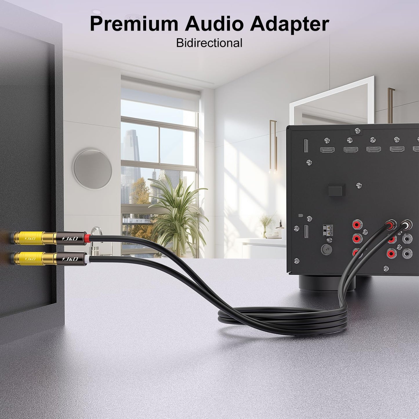 J&D RCA to 1/4 Audio Adapter 4-Pack, 6.35mm Mono Plug Male to RCA Female Connector, Gold-Plated Guitar Connectors, Yellow