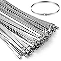 100PCS 11.8Inch Metal Cable Zip Ties - 304 stainless steel Heavy Duty Self-locking Cable Wire Tie Wrap for Fence Exhaust Wrapping Car Outdoor Canopy