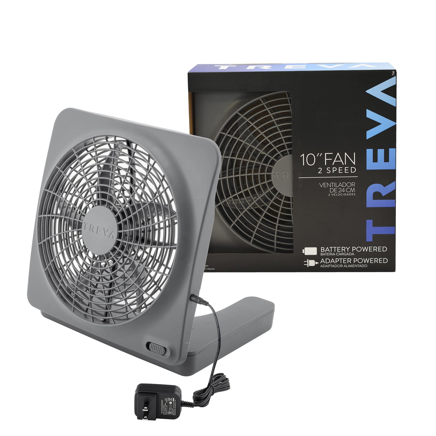 Treva 10 in Portable Desktop Battery Fan 2-Speed with AC Adapter Graphite
