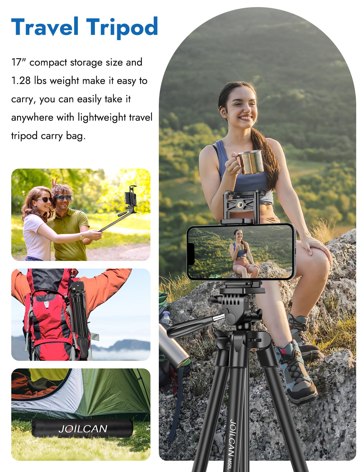 JOILCAN 67" Tripods Camera Tripod, Phone Tablet Tripod for Video Recording Vlog Photo with Remote Carry Bag, Aluminum Lightweight Travel Tripods