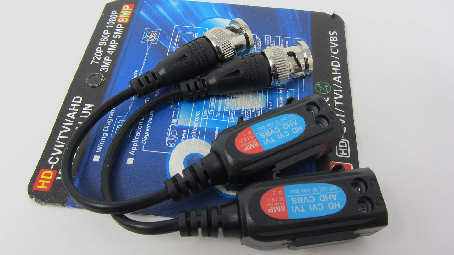 6 PAIRS (12 Pcs) Mini CCTV BNC Video Balun with Lead Coax Cable