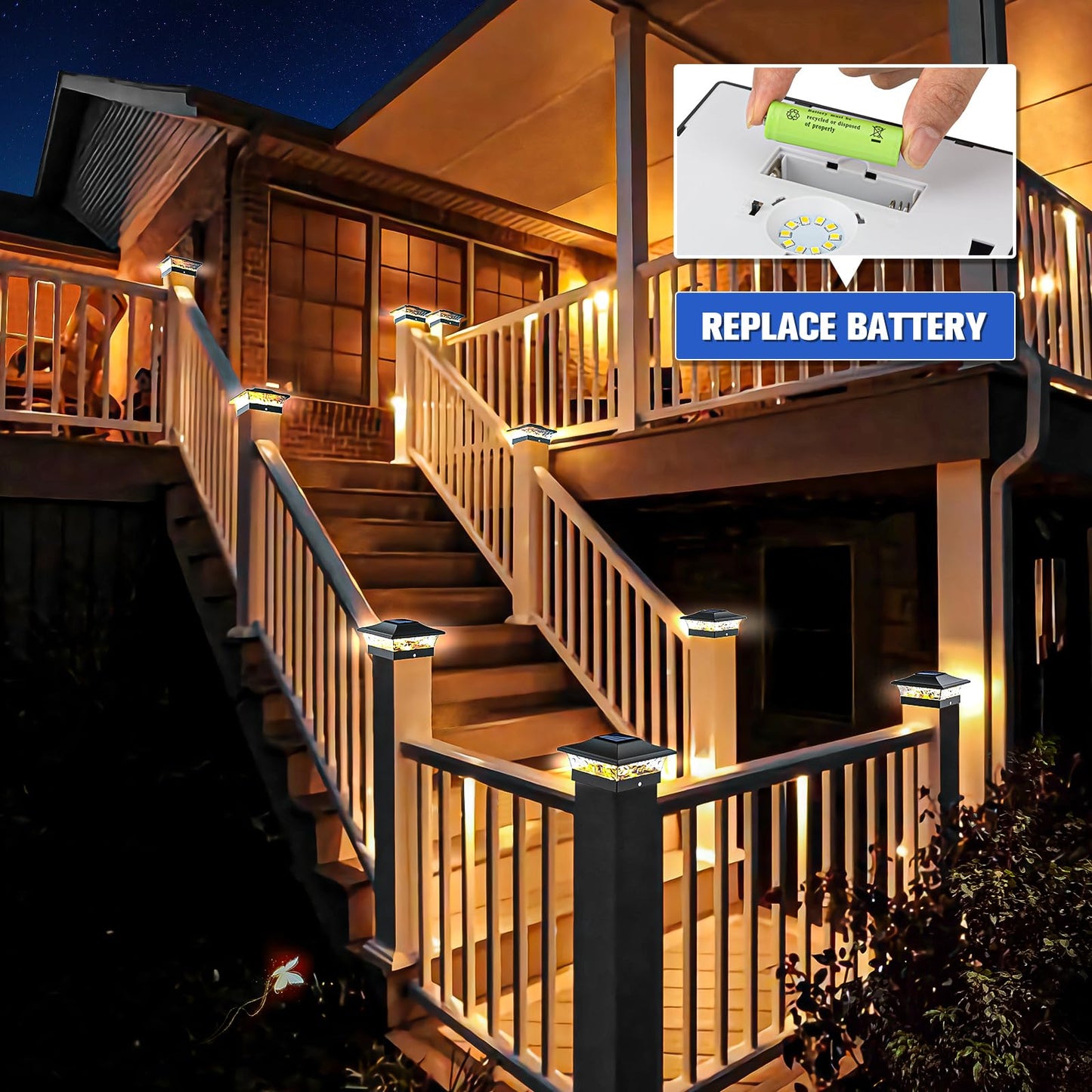 VOLISUN Solar Post Cap Lights Outdoor 4x4/6x6 Wooden/Vinyl Fence Cap Lights for Patio/Garden,Warm White with 2 Lighting Modes Waterproof,ABS Shell
