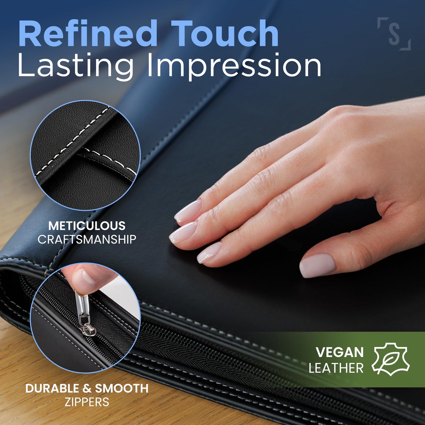 STYLIO Zipper Padfolio Portfolio Binder Organizer | Faux Leather Portfolio for Resume, Documents, Phone, Tablet, Business Supplies and Cards |