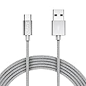 Crave Type C Cable, USB-A to USB-C Cable Premium Nylon Braided Cable, 3 Feet - Silver