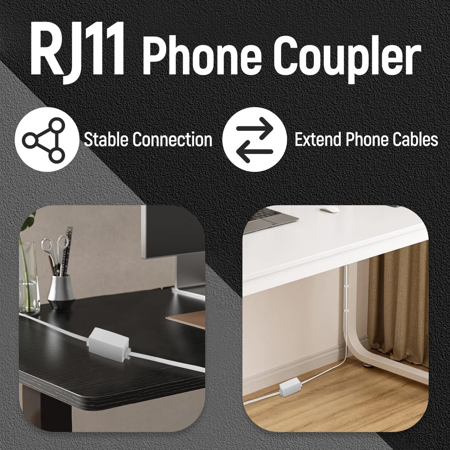 Uvital Phone Extension Cord 33Ft(10m), Telephone Cable with Standard RJ11 Plug and 1 in-Line Couplers and 20 Cable Clip Holders, White